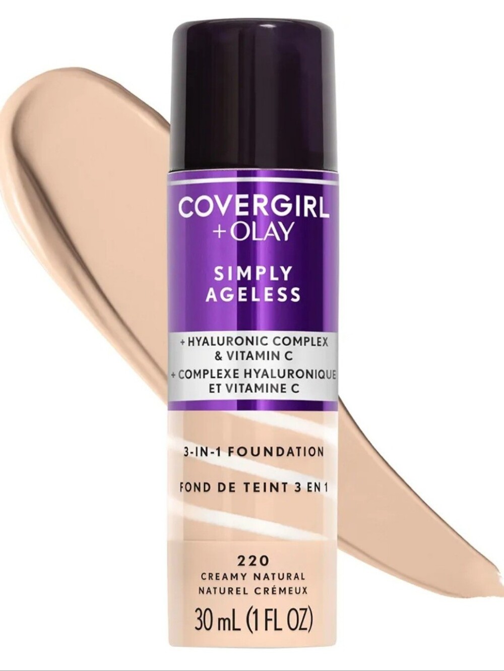 COVERGIRL + OLAY Simply Ageless 3-in-1 Foundation 220 Creamy Natural 1oz New